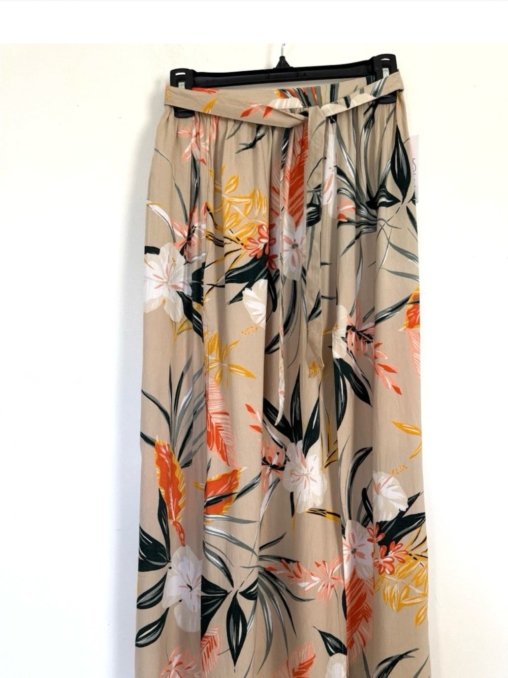 Patrons of Peace Beige Floral Maxi Skirt with Coral and Yellow Accents